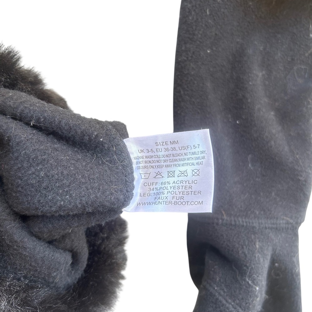 Hunter Boot Socks Women Size M Black Faux Fur Trim Fleece Tall Rain Boot Liners - Picture 4 of 5